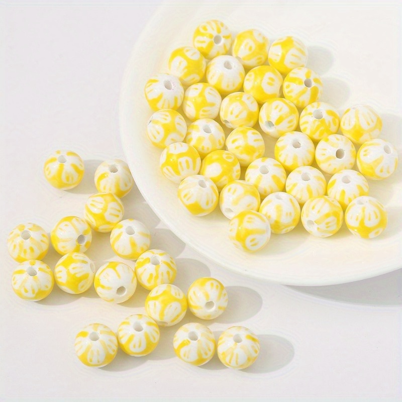 5 Hand-Painted Ceramic Beads for DIY